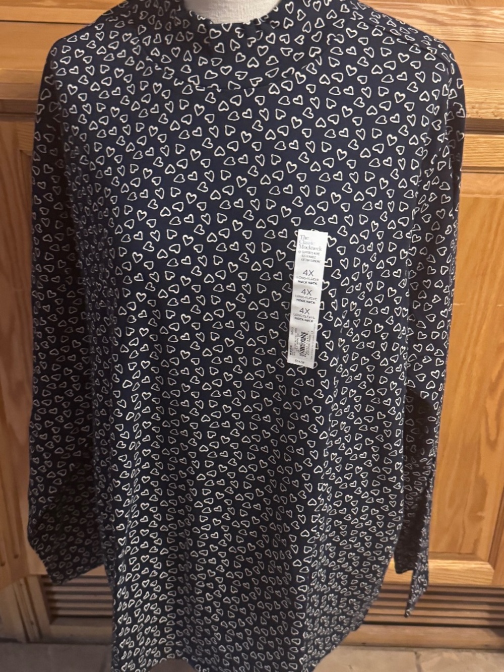 Croft & Barrow Women's 4XL Blue & White Hearts The Classic Mockneck Long Sleeve
